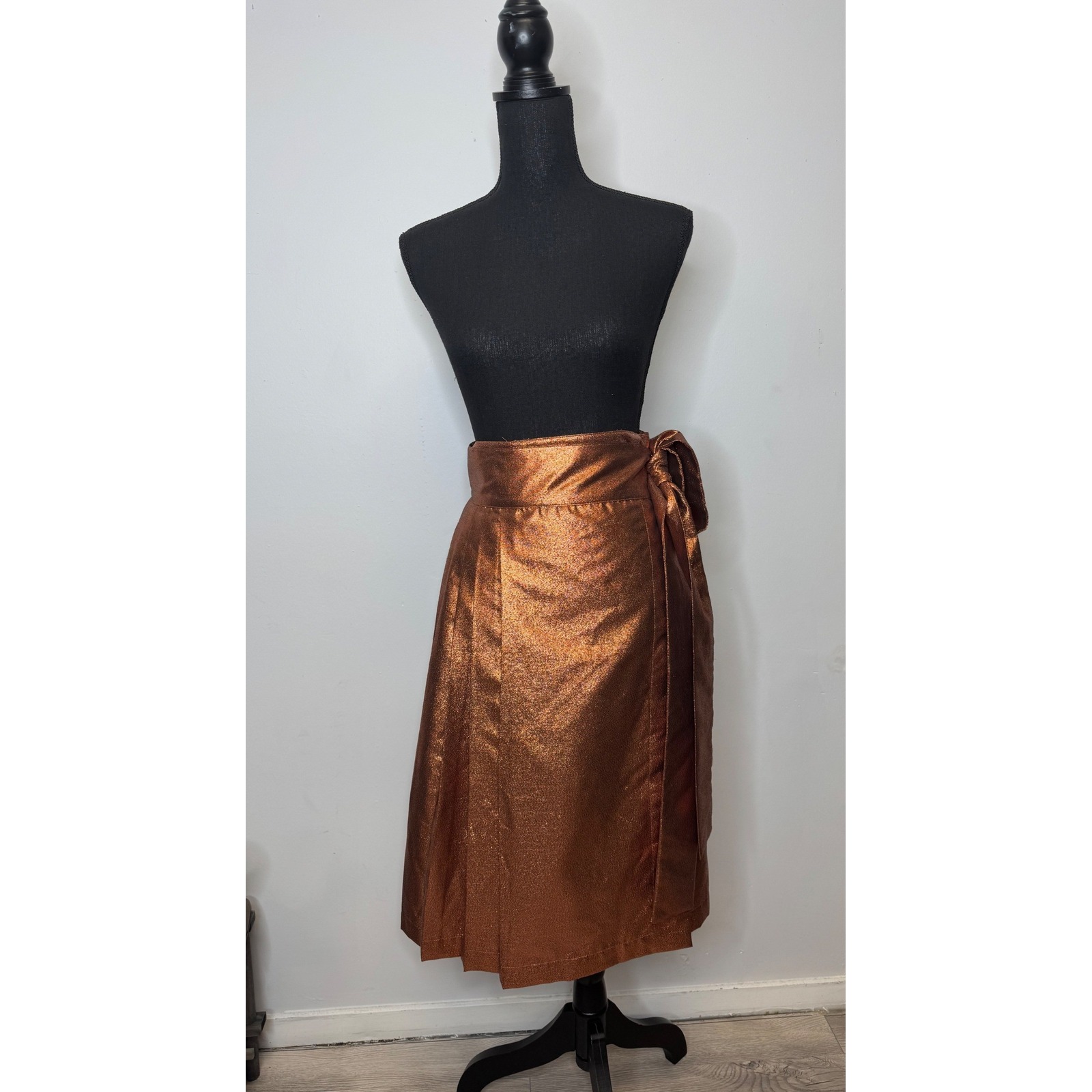 Kamperett Florence Skirt Copper Metallic Wrap Pleated Midi High Rise Small Usa — image 8 of 8